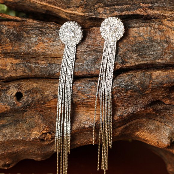 Silver Fringe Diamond Drop Earrings - Picture 2 of 6